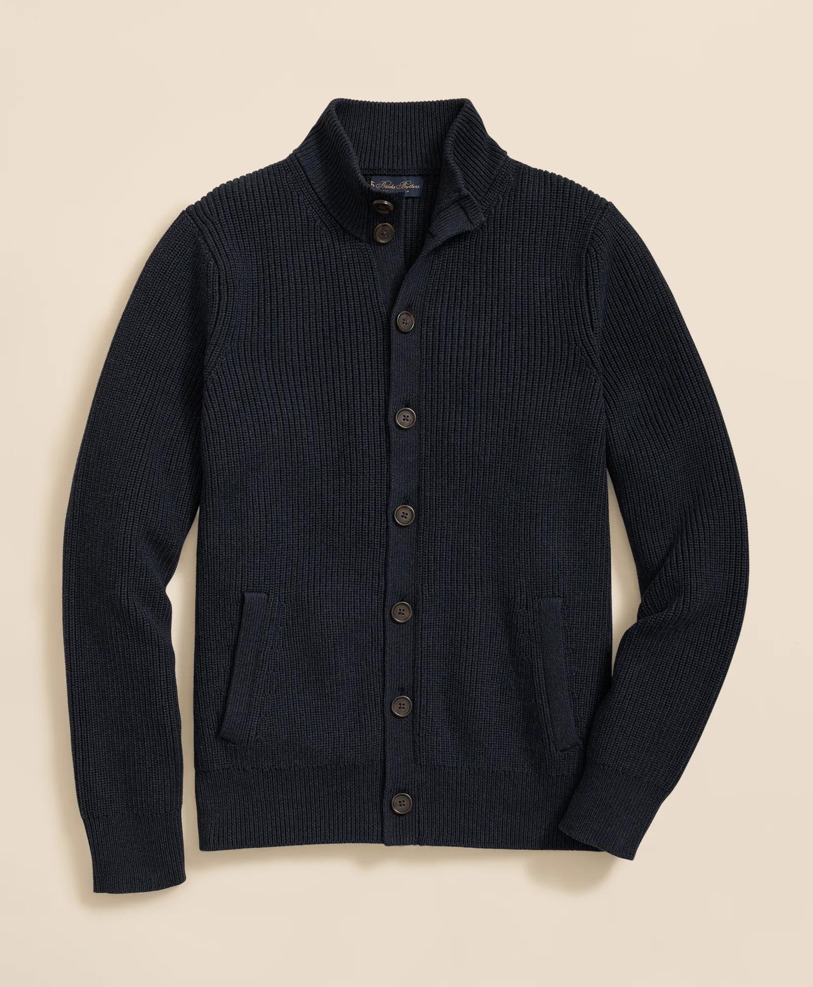 Supima Cotton Ribbed Mock Neck Cardigan primary
