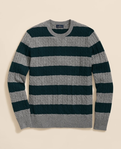 Cashmere Wool Cable-Knit Sweater in Rugby Stripe, image 1