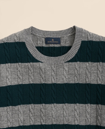Cashmere Wool Cable-Knit Sweater in Rugby Stripe, image 2