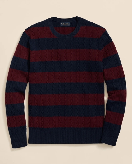 Cashmere Wool Cable-Knit Sweater in Rugby Stripe, image 1