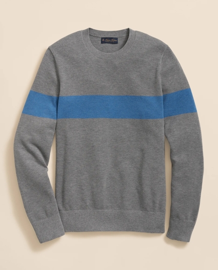 Supima® Cotton Crewneck Chest Stripe Sweater, image 1