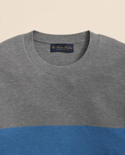 Supima® Cotton Crewneck Chest Stripe Sweater, image 2