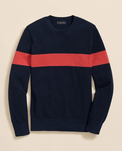 Supima® Cotton Crewneck Chest Stripe Sweater, image 1