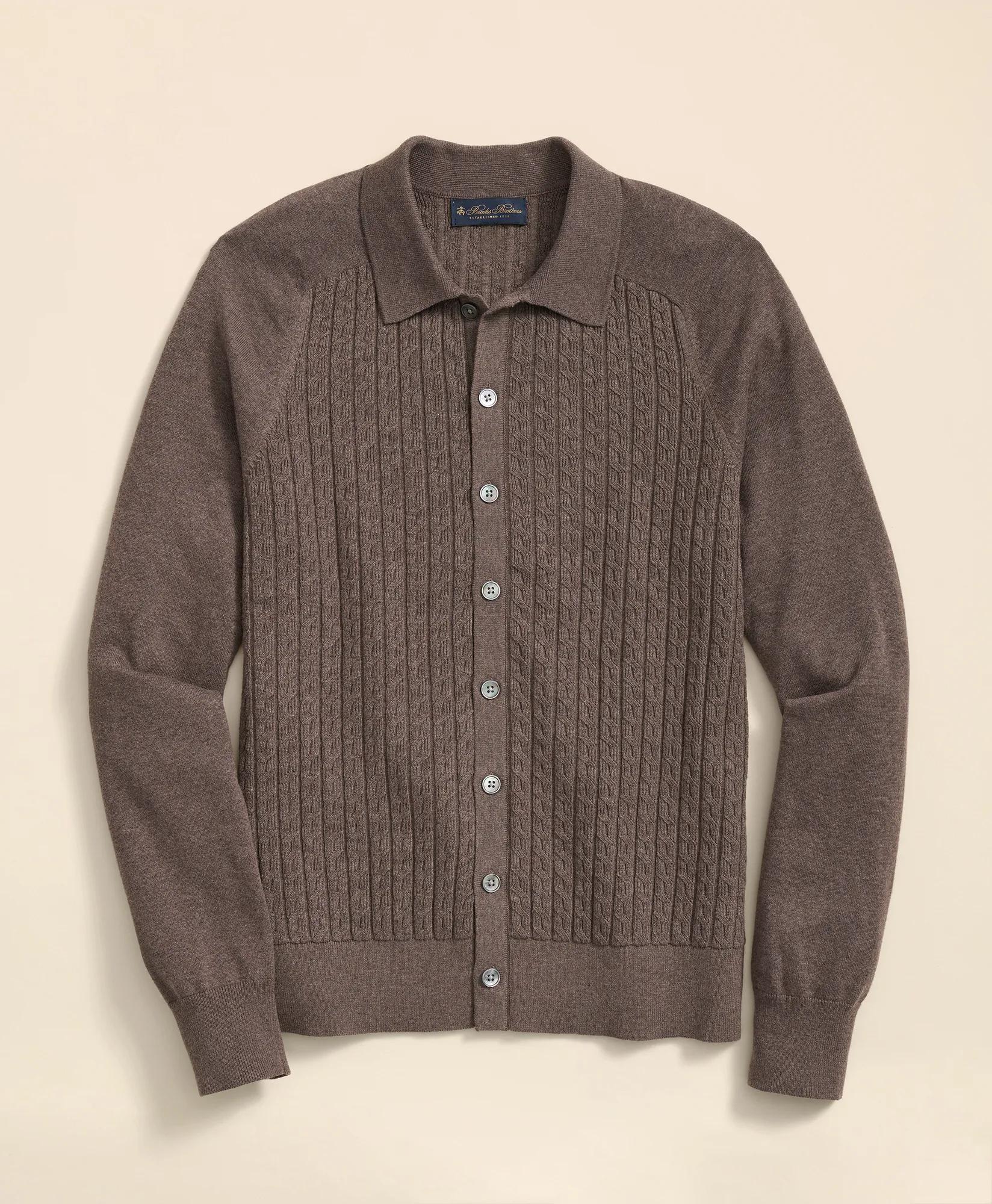 Cotton Mini-Cable Polo Cardigan, image 1