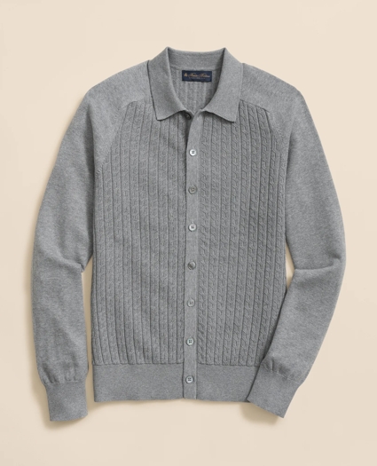 Cotton Mini-Cable Polo Cardigan, image 1
