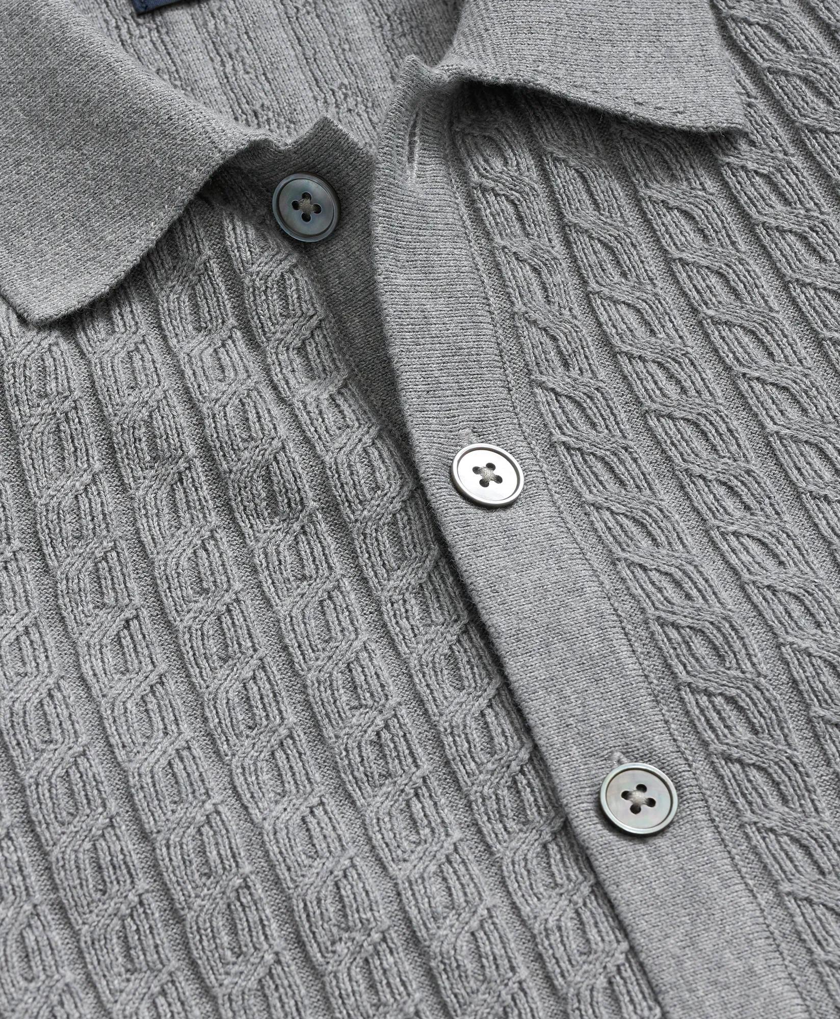 Cotton Mini-Cable Polo Cardigan, image 2