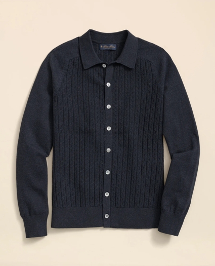 Cotton Mini-Cable Polo Cardigan, image 1
