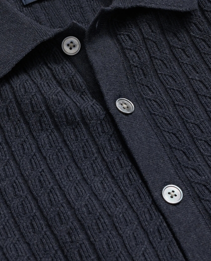 Cotton Mini-Cable Polo Cardigan, image 2