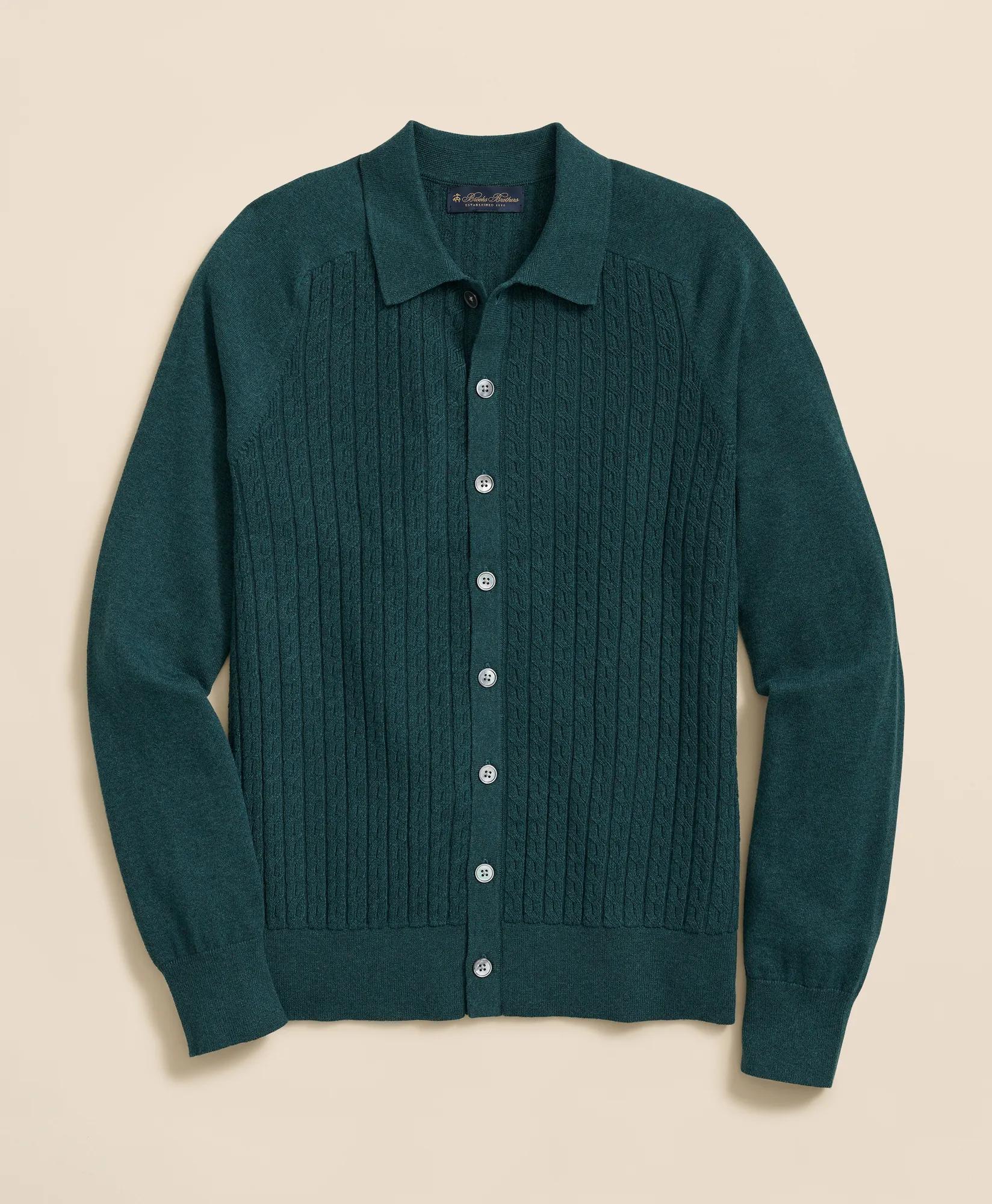 Cotton Mini-Cable Polo Cardigan, image 1