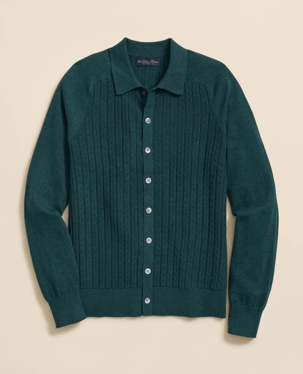 Cotton Mini-Cable Polo Cardigan, image 1
