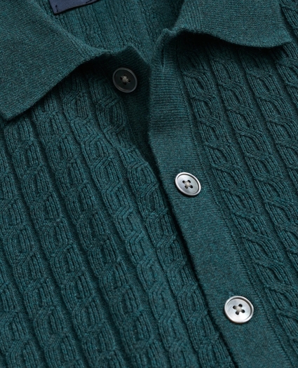 Cotton Mini-Cable Polo Cardigan, image 2