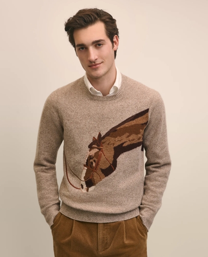 Merino Wool Intarsia Horse Motif Sweater, image 1