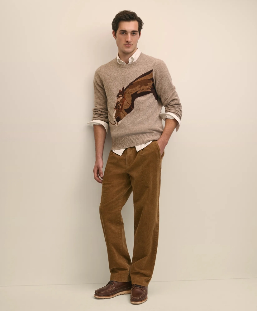 Merino Wool Intarsia Horse Motif Sweater, image 3