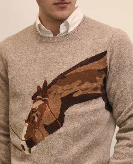 Merino Wool Intarsia Horse Motif Sweater, image 4
