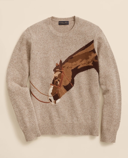 Merino Wool Intarsia Horse Motif Sweater, image 6