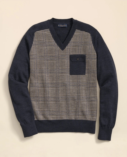 Merino Wool Glen Plaid Contrast Sweater, image 1