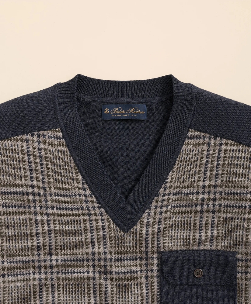 Merino Wool Glen Plaid Contrast Sweater, image 2