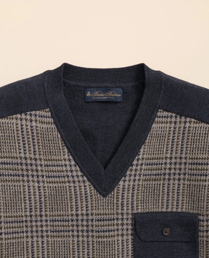 Merino Wool Glen Plaid Contrast Sweater, image 2
