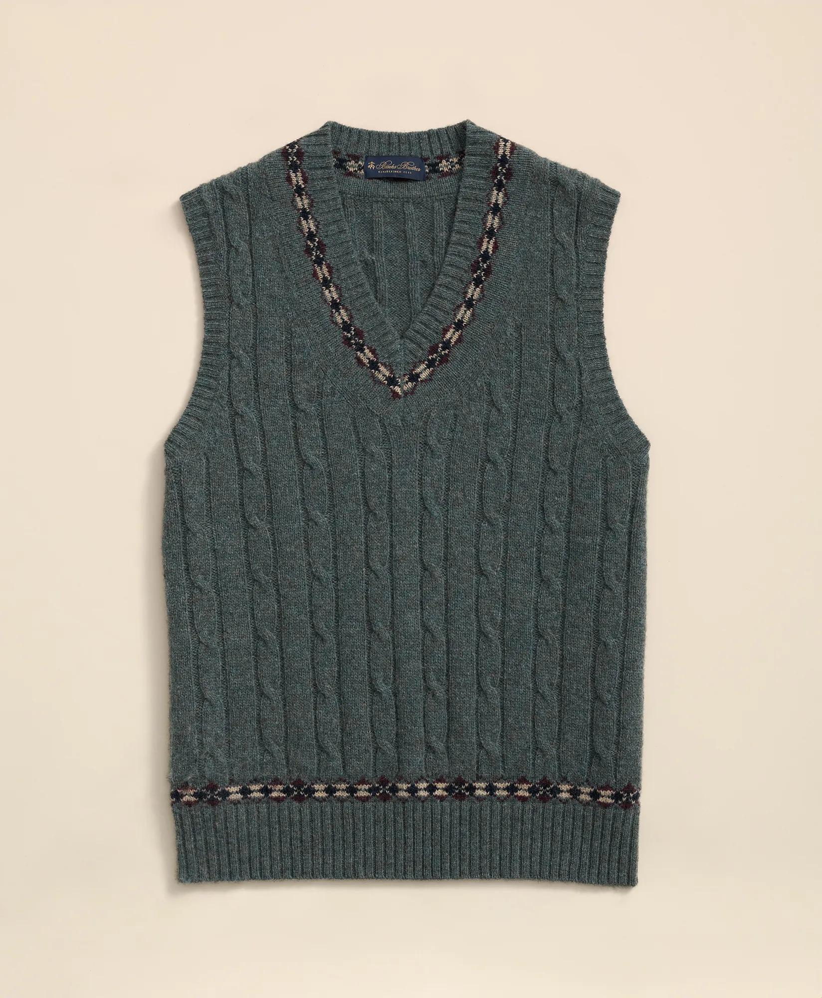 Shetland Wool Fair-Isle Tipped Archive Tennis Vest, image 1