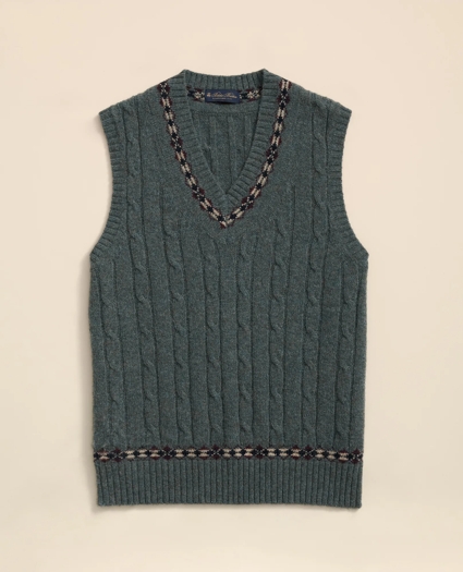 Shetland Wool Fair-Isle Tipped Archive Tennis Vest, image 1