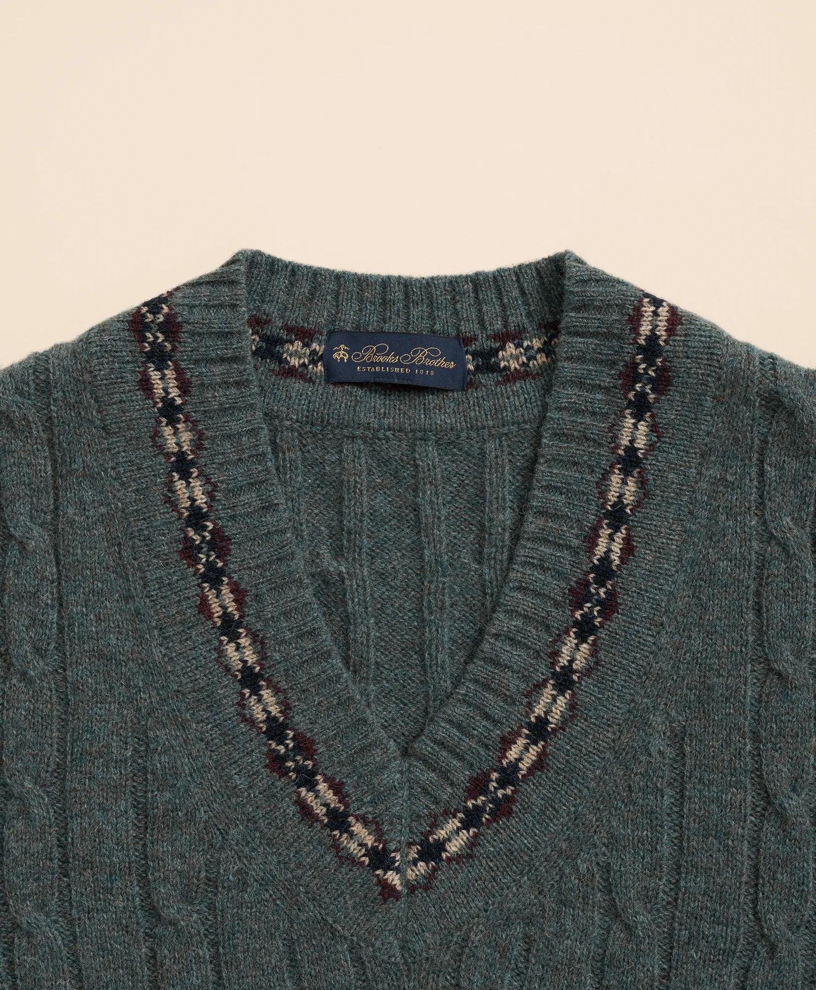 Shetland Wool Fair-Isle Tipped Archive Tennis Vest, image 2