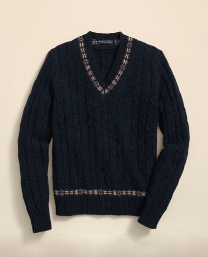 Shetland Wool Fair-Isle Tipped Archive Tennis Sweater, image 1