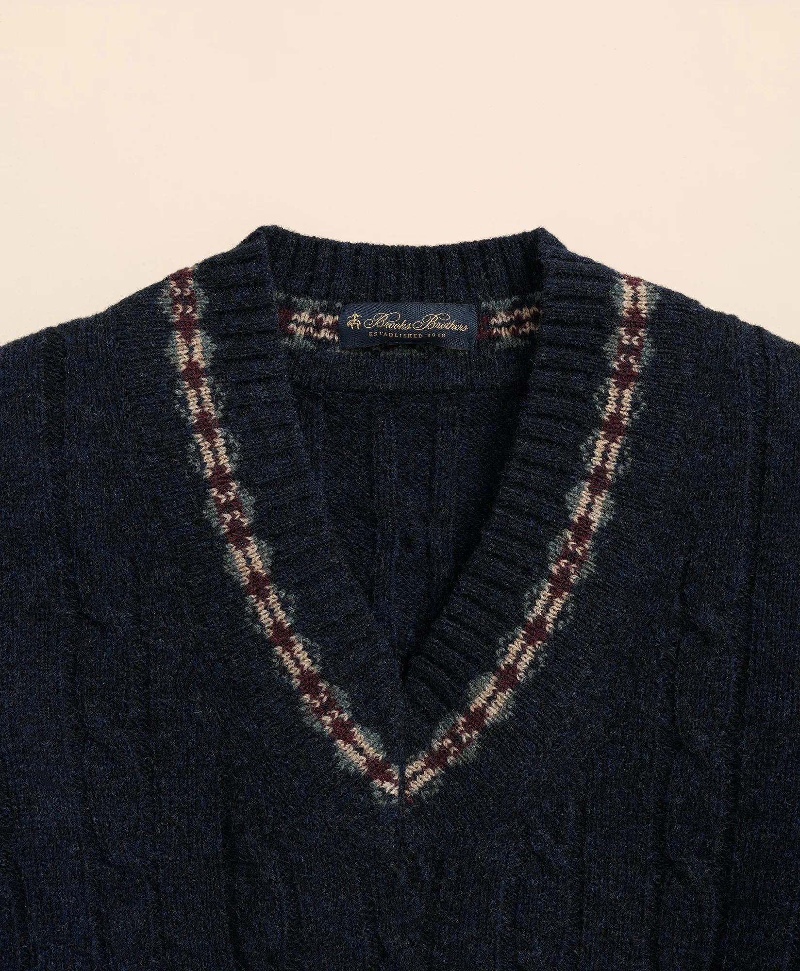 Shetland Wool Fair-Isle Tipped Archive Tennis Sweater, image 2