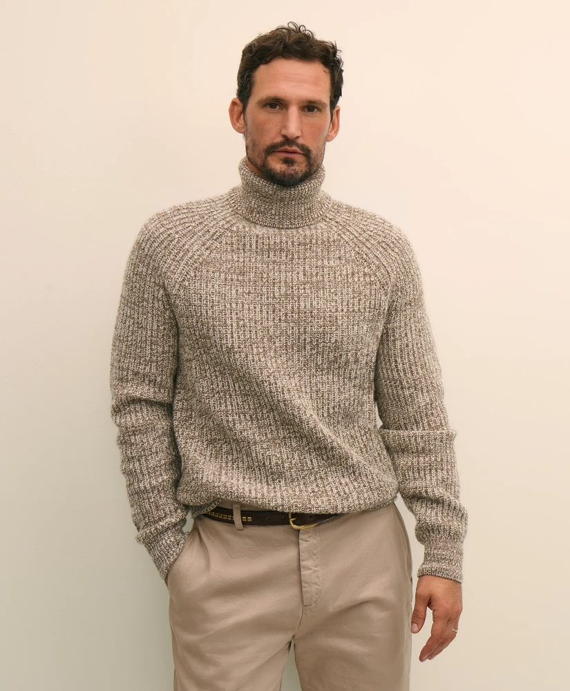Merino-Cashmere Marled English-Rib Turtleneck