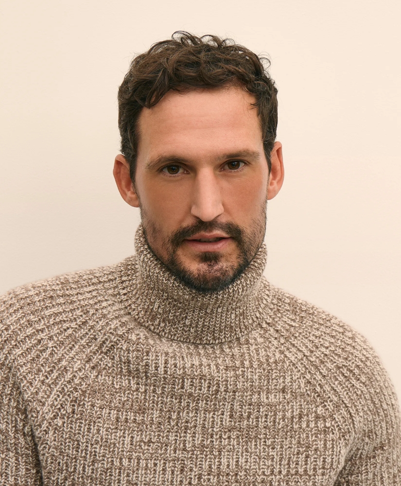 Merino-Cashmere Marled English-Rib Turtleneck, image 3