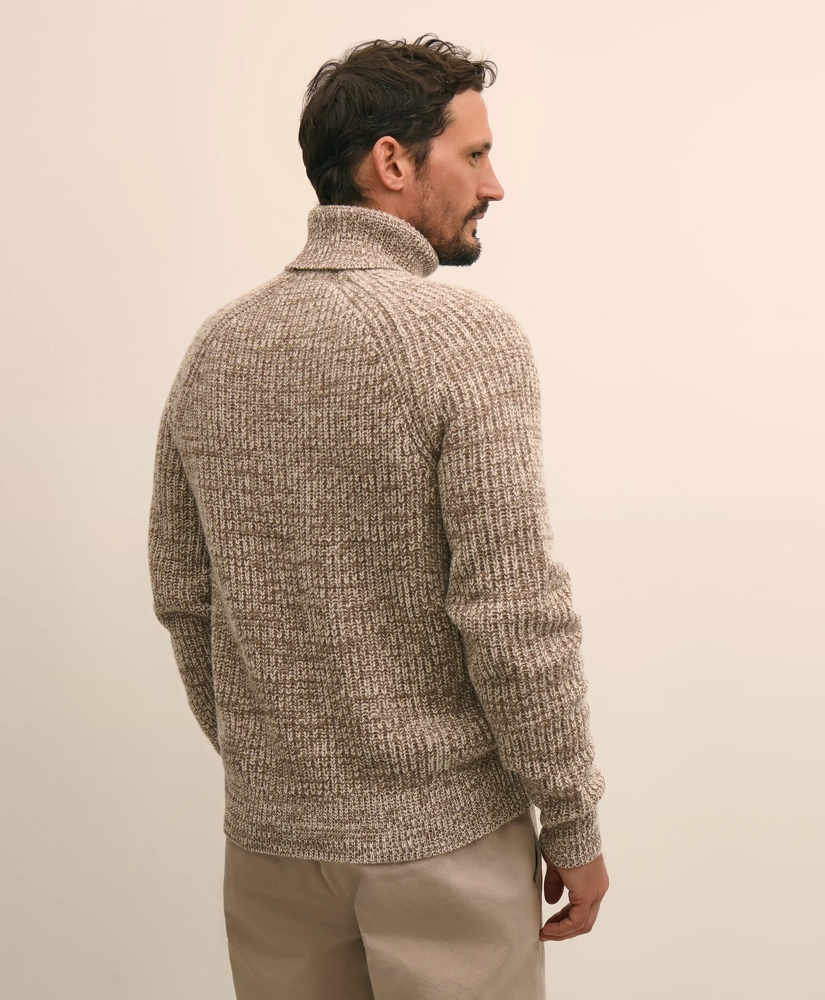 Merino-Cashmere Marled English-Rib Turtleneck, image 4
