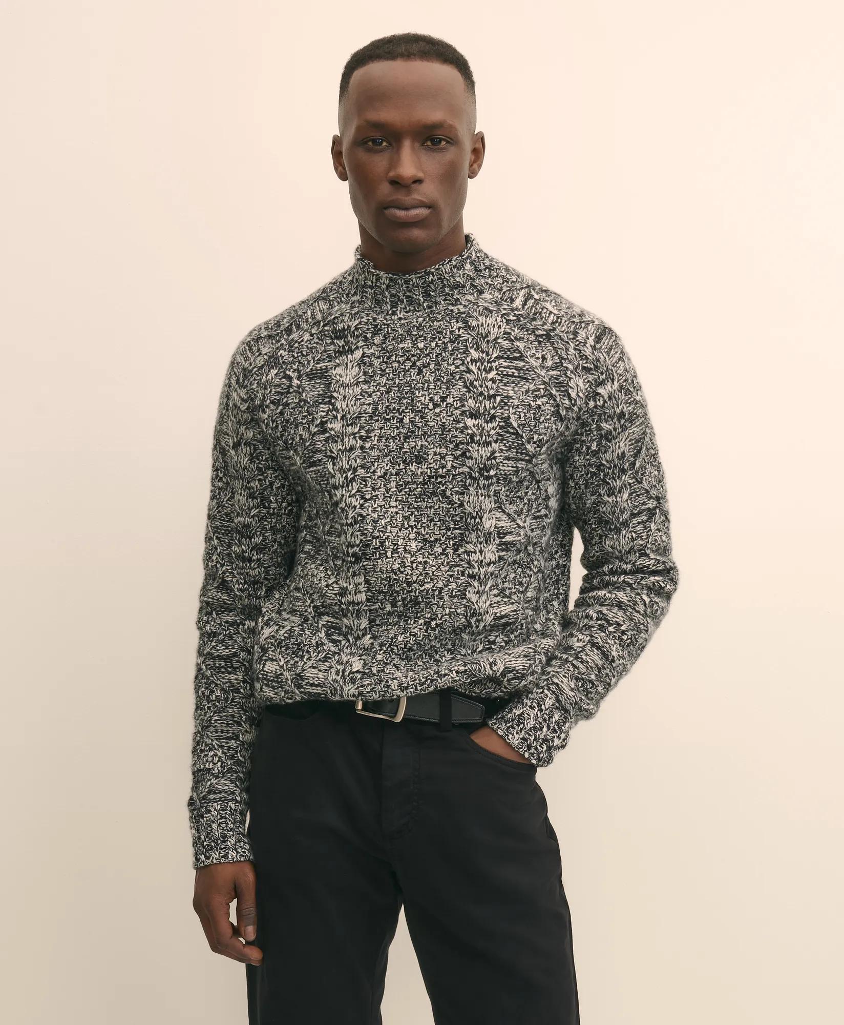 Merino Wool Aran Marled Mock Neck Sweater primary