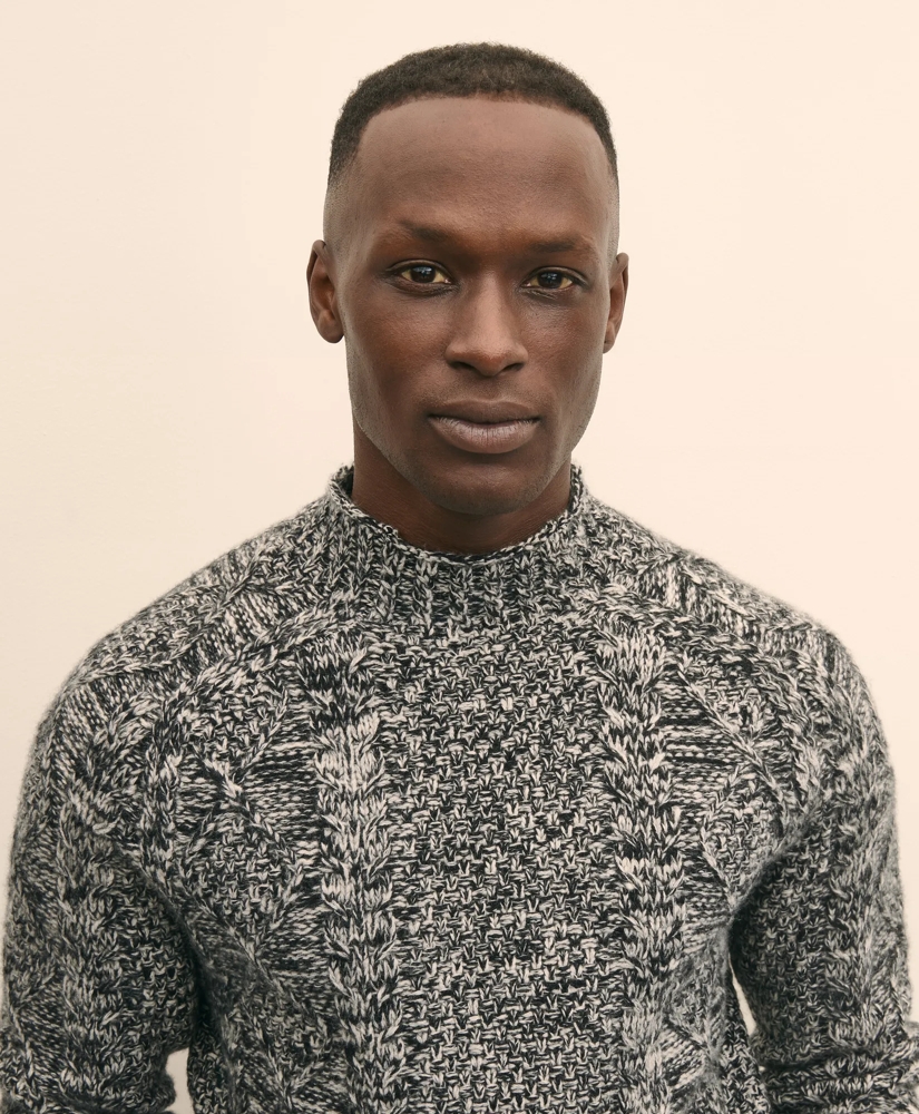 Merino Wool Aran Marled Mock Neck Sweater, image 3