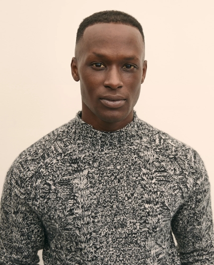 Merino Wool Aran Marled Mock Neck Sweater, image 3