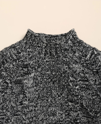 Merino Wool Aran Marled Mock Neck Sweater, image 6