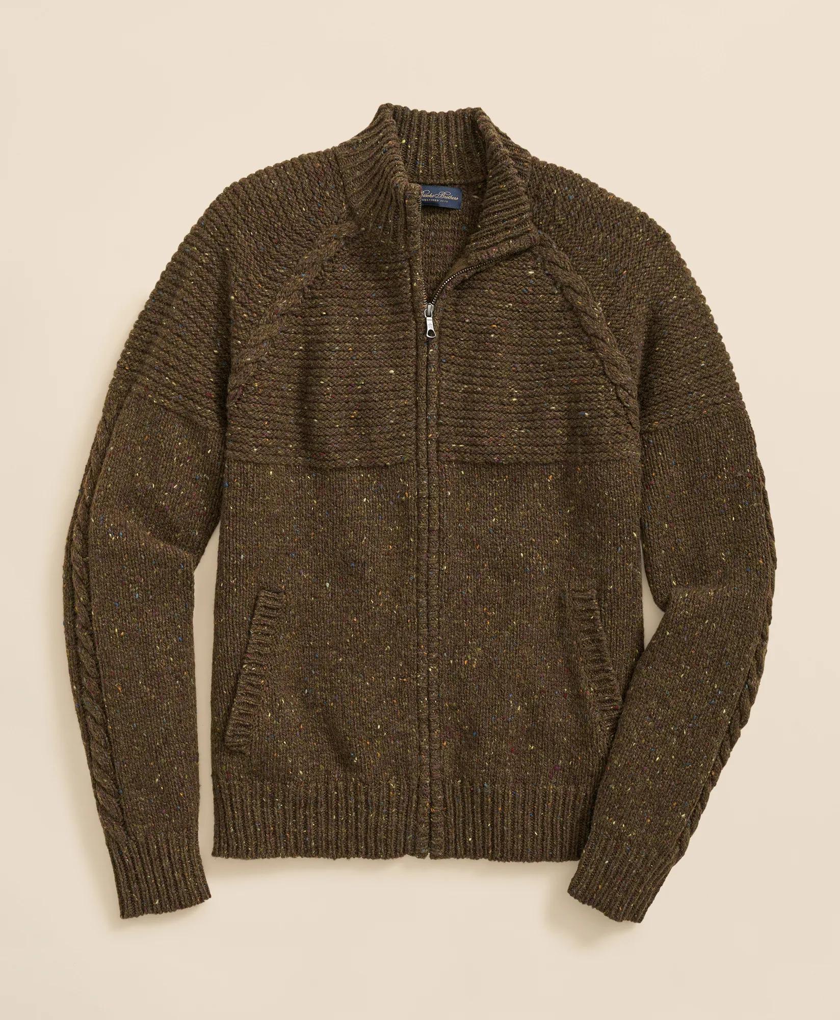 Merino Wool Donegal Zip Cardigan, image 1