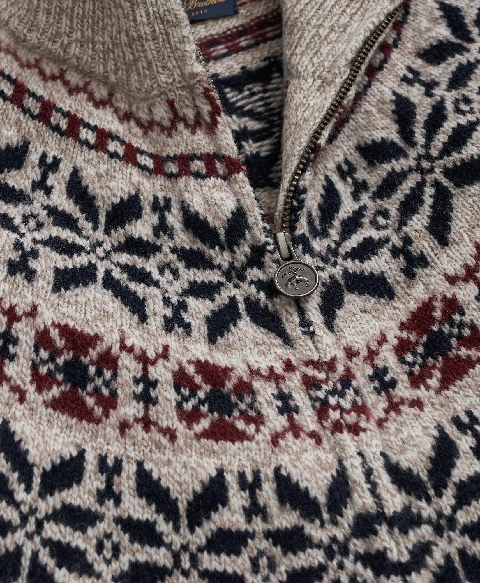 Merino Wool Fair Isle Zip Cardigan, image 2