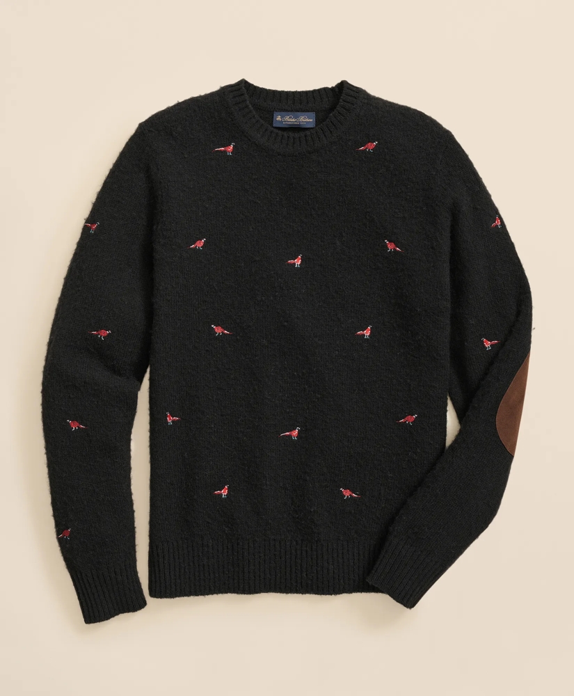 Brushed Wool Pheasant-Embroidered Sweater