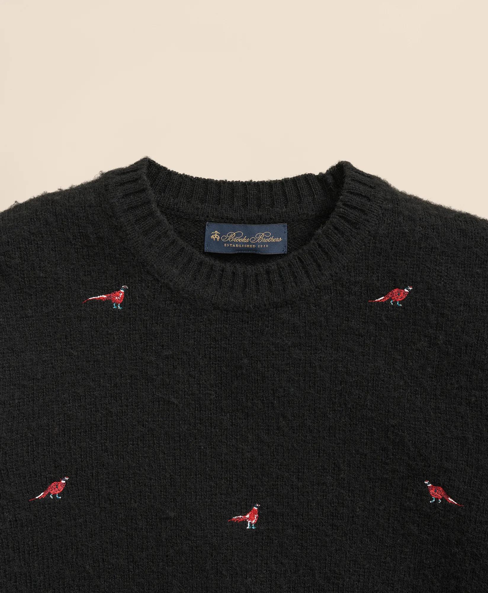 Brushed Wool Pheasant-Embroidered Sweater, image 2