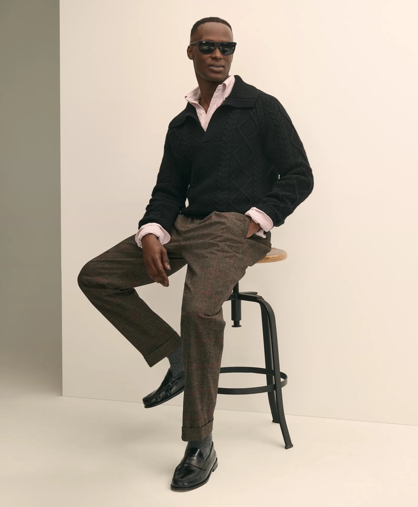 Merino Wool Johnny Collar Aran Sweater, image 2