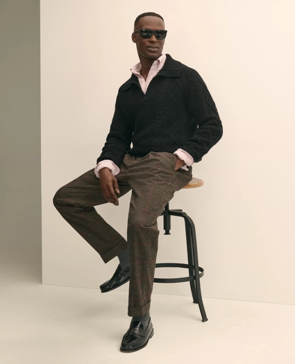 Merino Wool Johnny Collar Aran Sweater, image 2