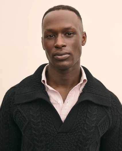Merino Wool Johnny Collar Aran Sweater, image 3