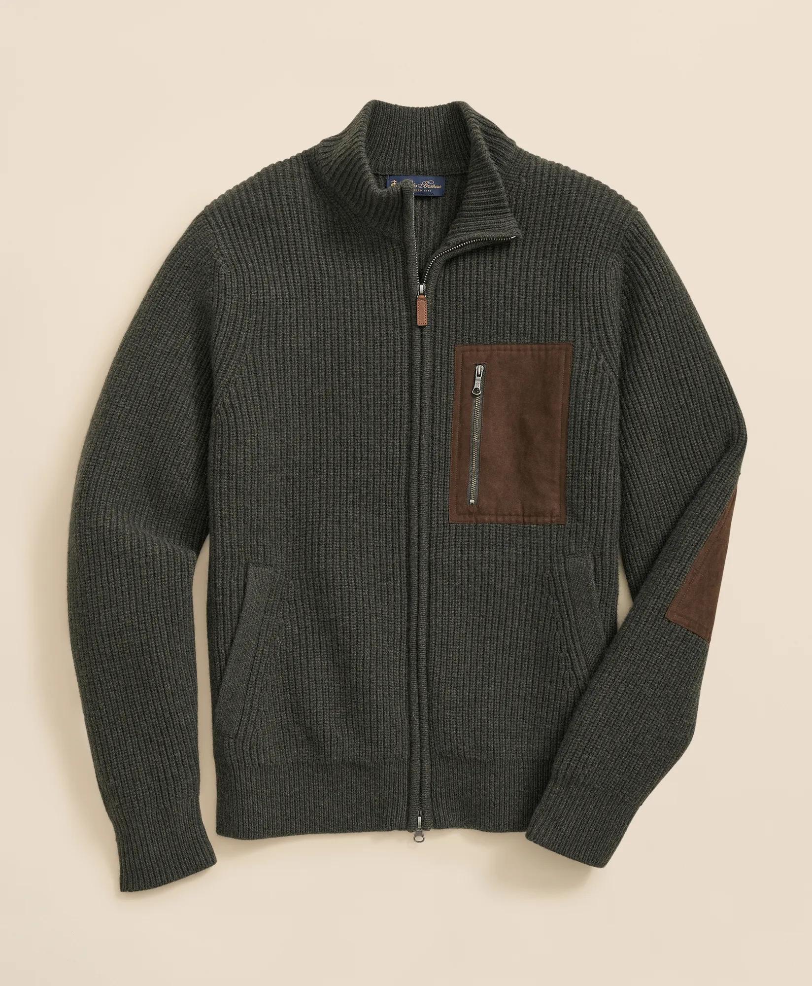 Merino Wool Military Full-Zip Sweater, image 1