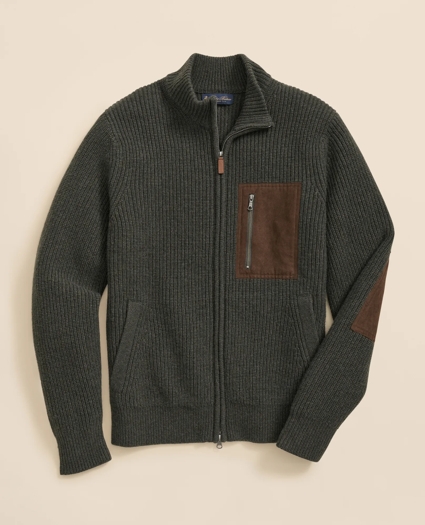 Merino Wool Military Full-Zip Sweater, image 1