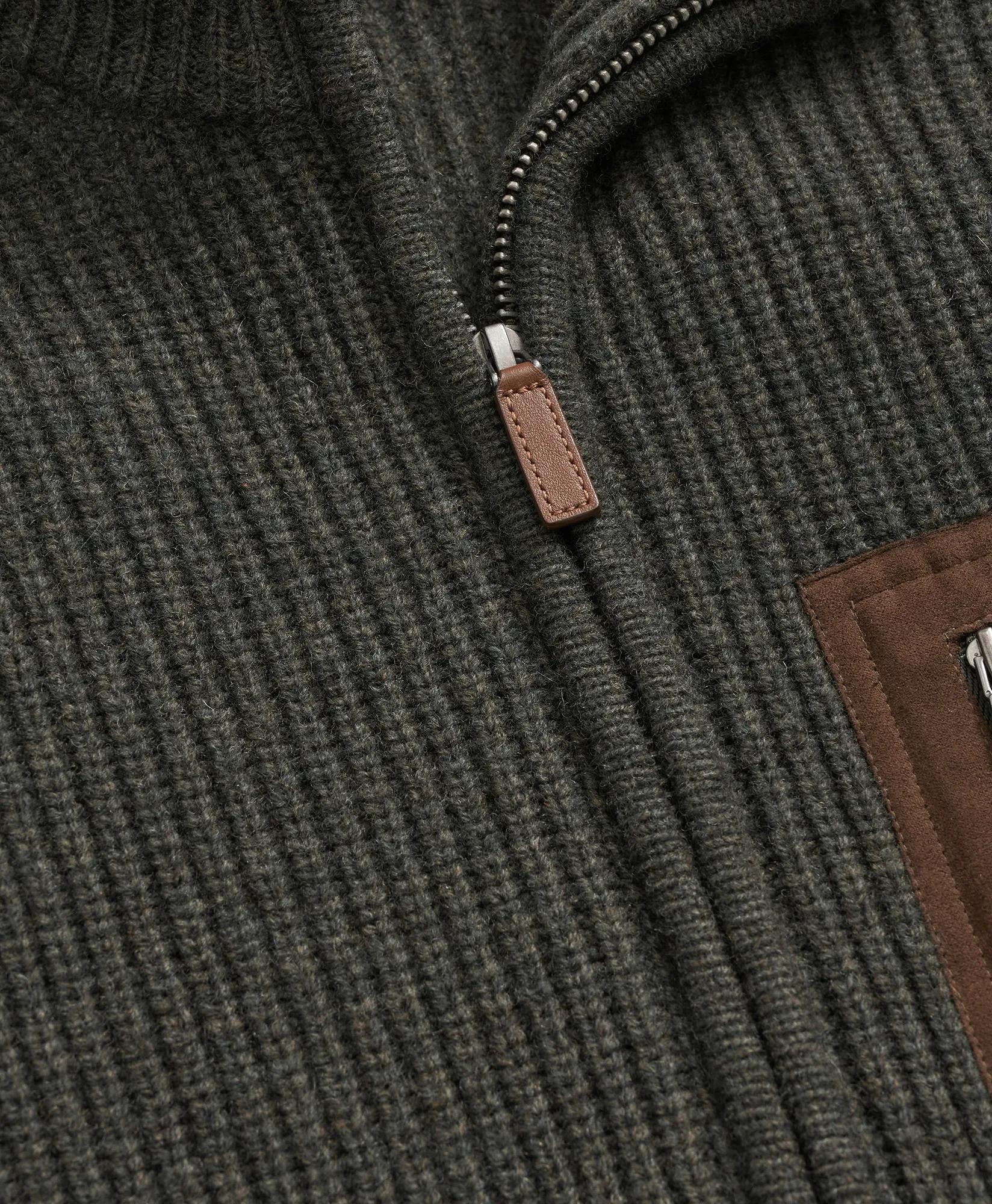 Merino Wool Military Full-Zip Sweater, image 2