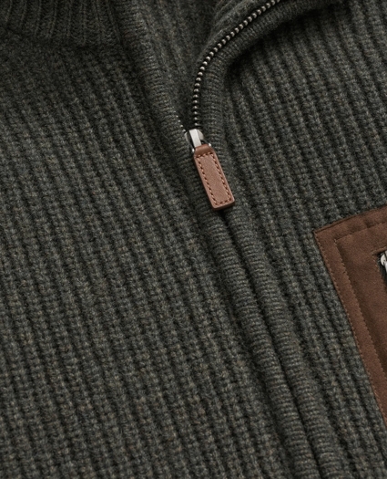 Merino Wool Military Full-Zip Sweater, image 2