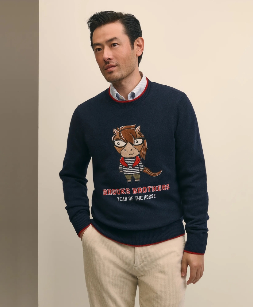 Men's Lunar New Year Merino Wool-Blend Intarsia Crewneck Sweater, image 1