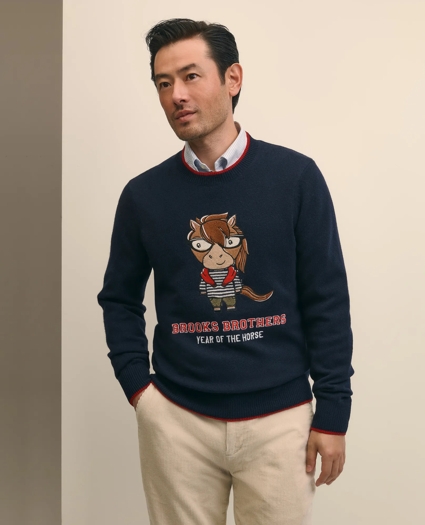 Men's Lunar New Year Merino Wool-Blend Intarsia Crewneck Sweater, image 1