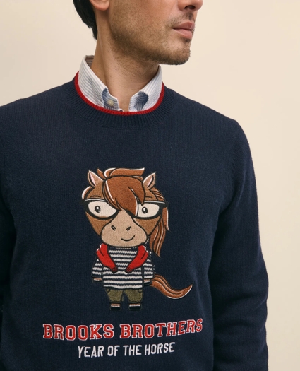 Men's Lunar New Year Merino Wool-Blend Intarsia Crewneck Sweater, image 3