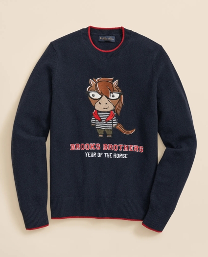 Men's Lunar New Year Merino Wool-Blend Intarsia Crewneck Sweater, image 5