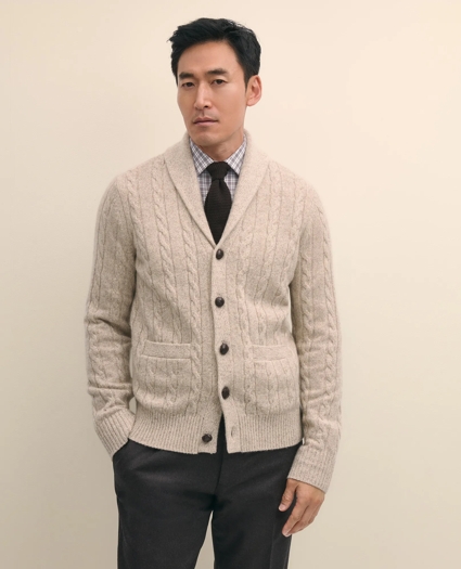 Cashmere Cable Knit Shawl-Collar Cardigan, image 1